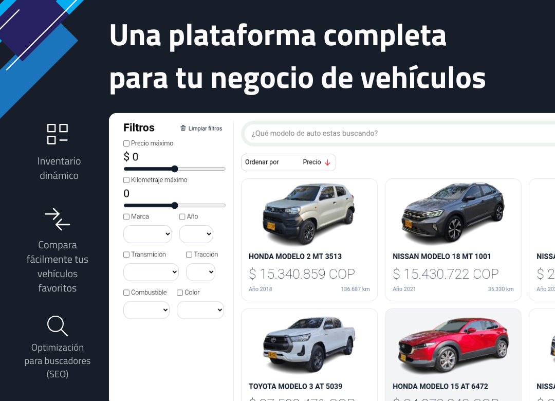 pagina de inicio de vitrina virtual de vehiculos